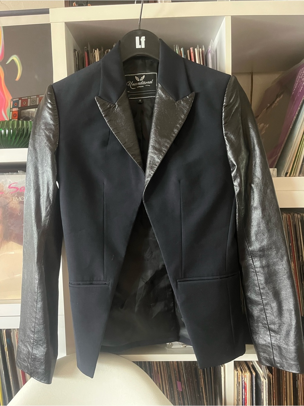NWT- Unconditional London Black and Blue leather Blazer size S